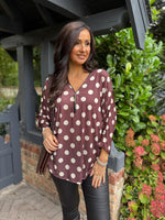 Chocolate Polka Dot Zip Top Poppy